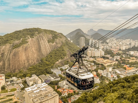 a cable car above a city