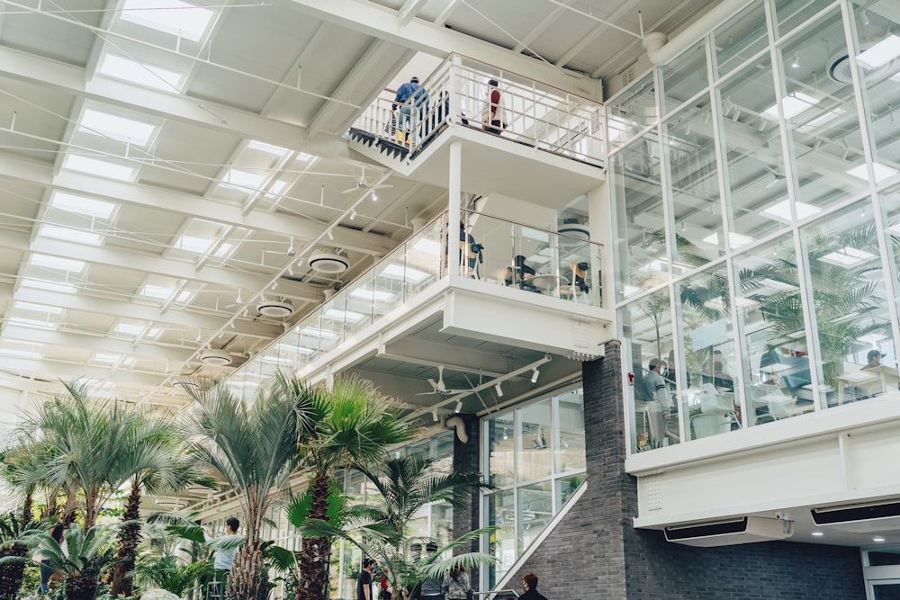 a high angle view of people inside a building