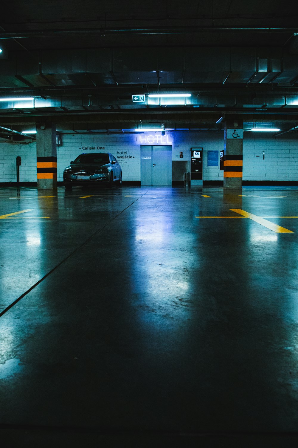 a car parked in a parking garage