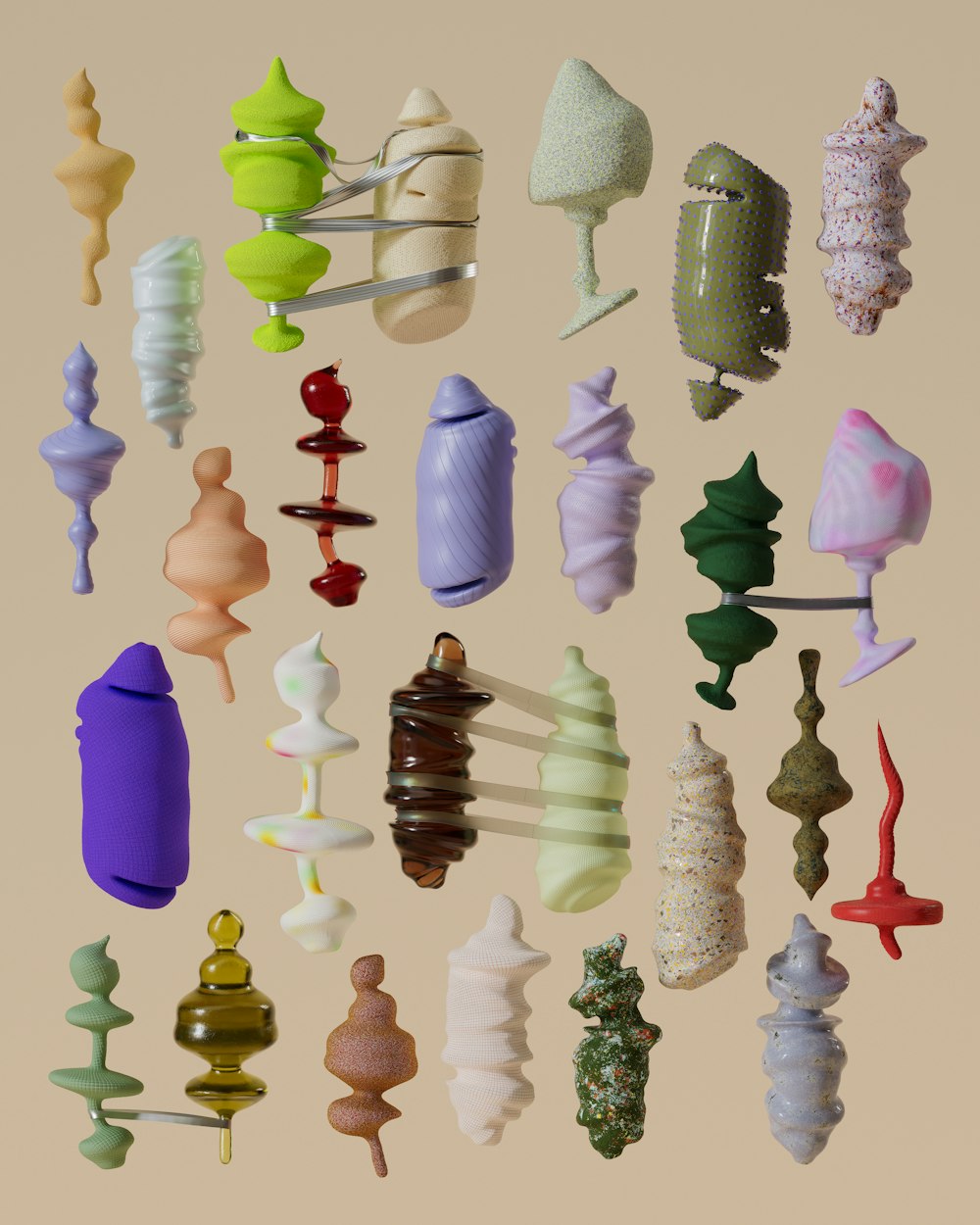 a collection of different colored objects