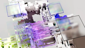 Abstract shapes layered with data points representing strategic matching.