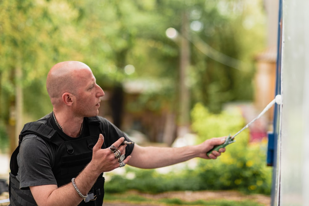 a man holding a phone