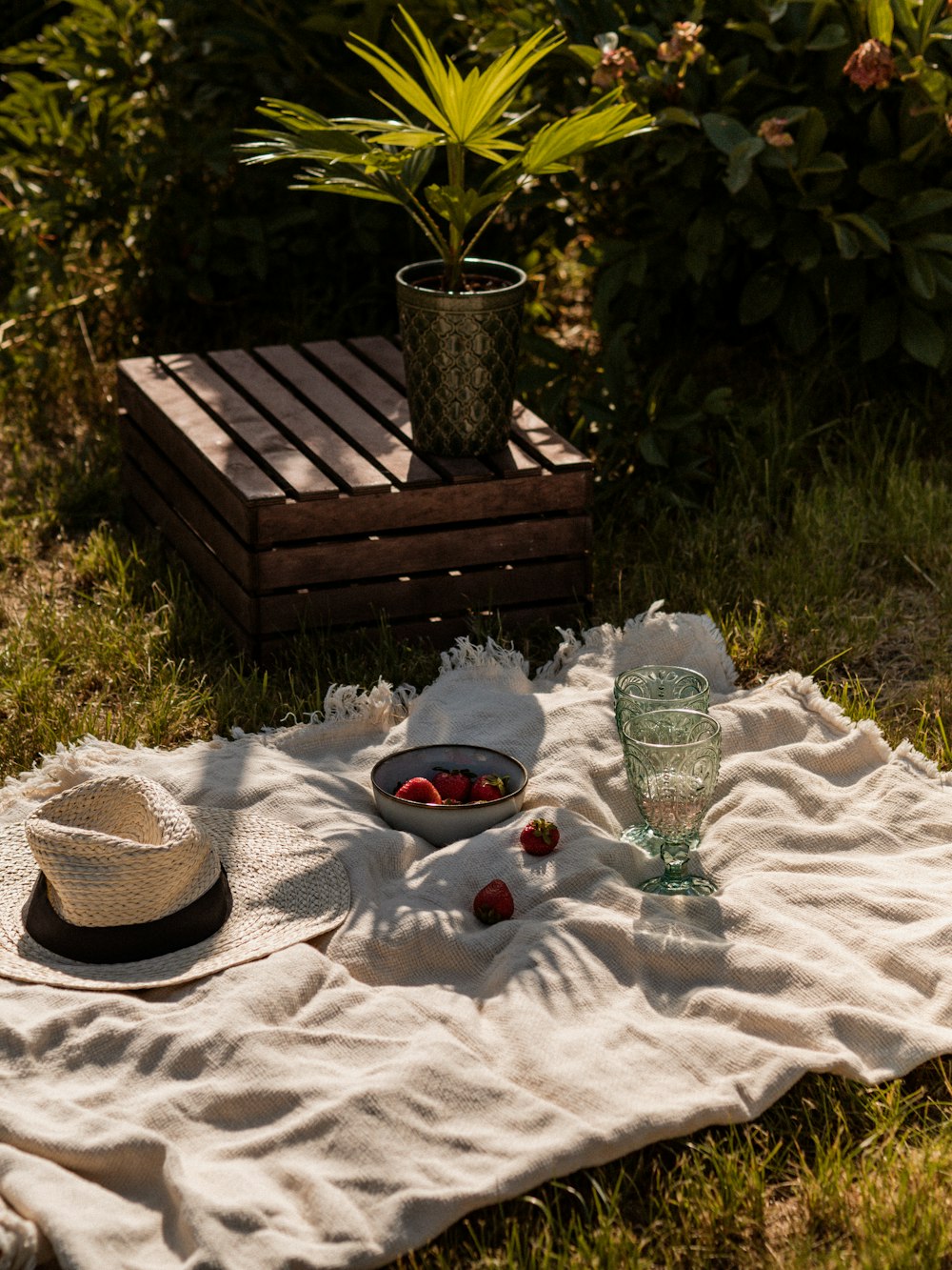 a table with food and glasses on it