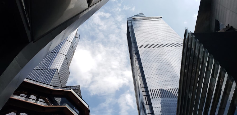 a low angle view of tall buildings