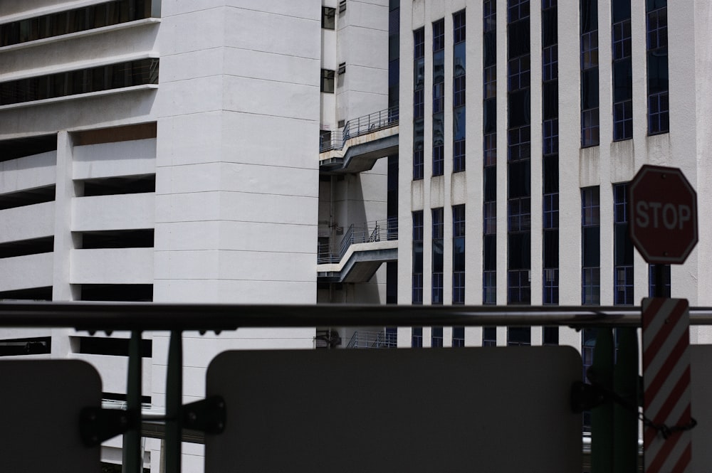 a stop sign in front of a building