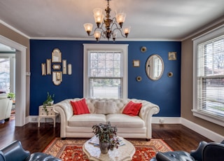 a living room with a couch and a table