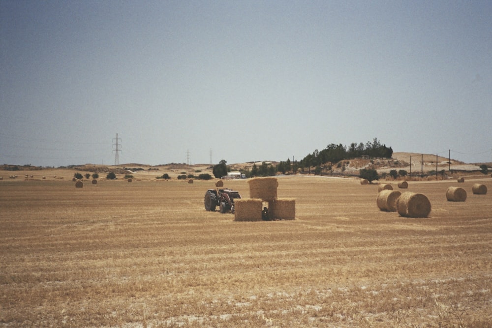 a field of hay bales