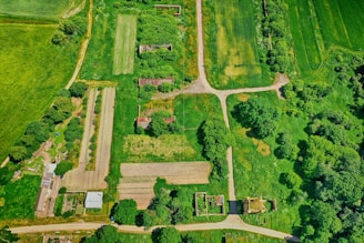 a high angle view of a farm