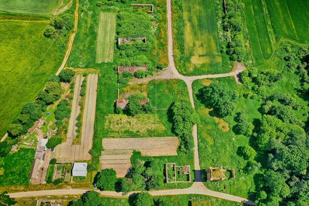 a high angle view of a farm
