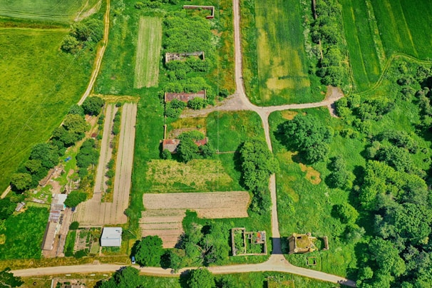 a high angle view of a farm