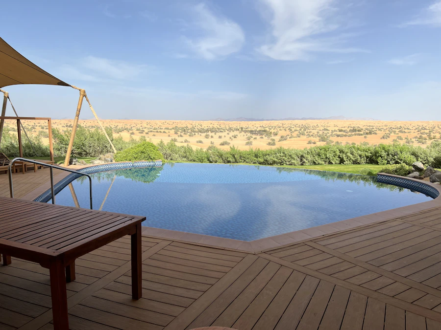 Luxury resort pool and desert landscape