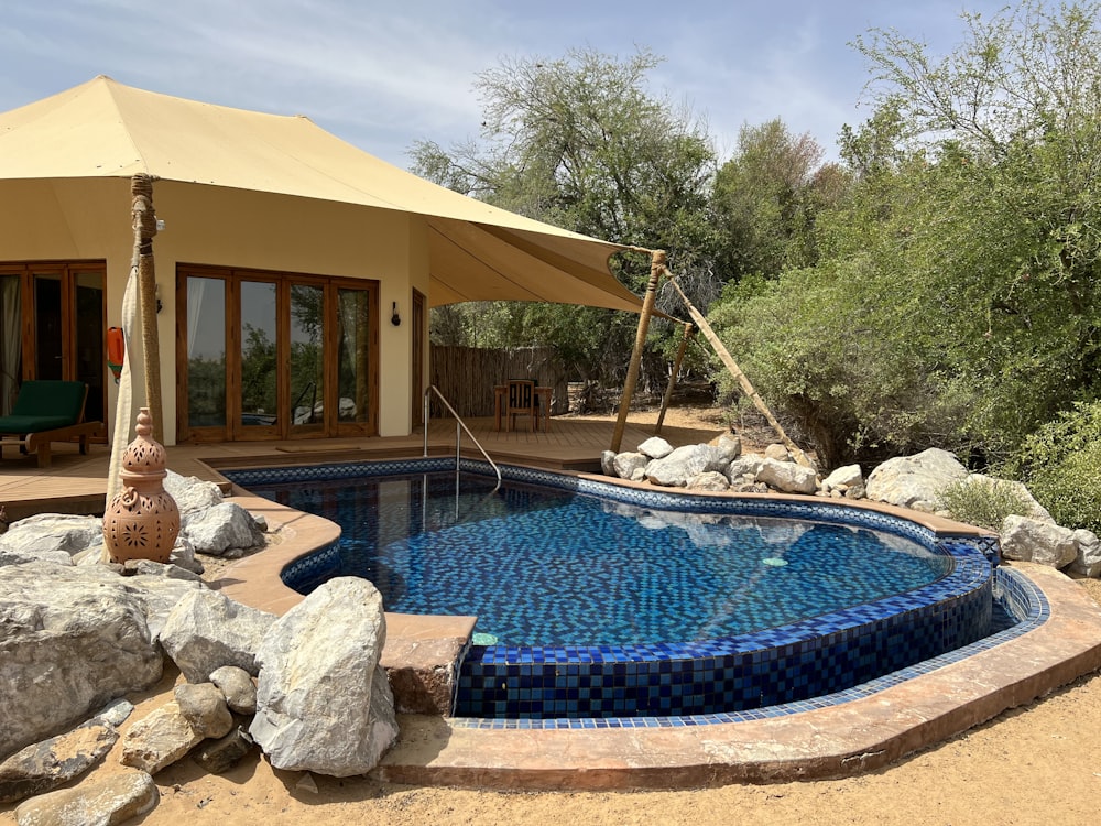 a swimming pool in a backyard