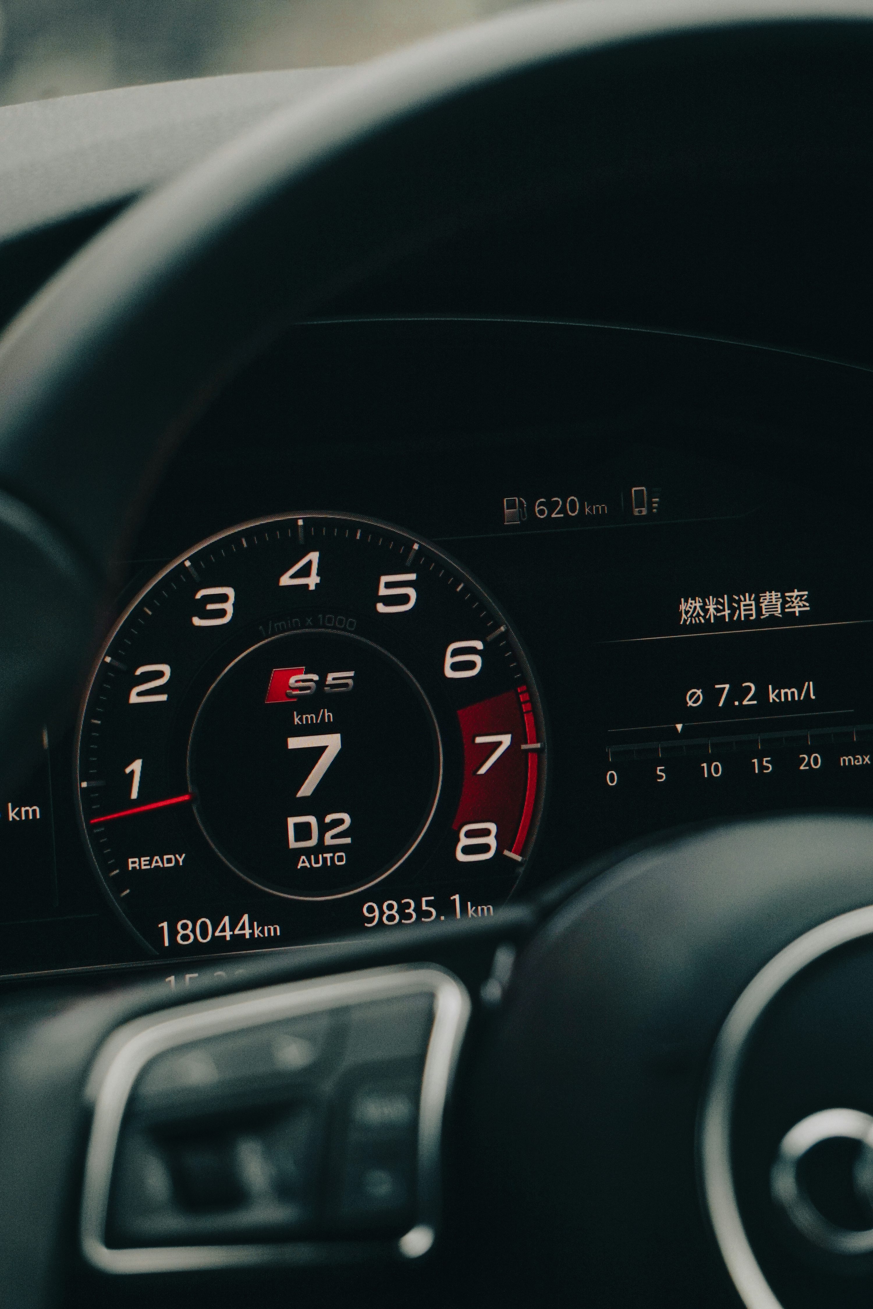 a car dashboard with a speedometer