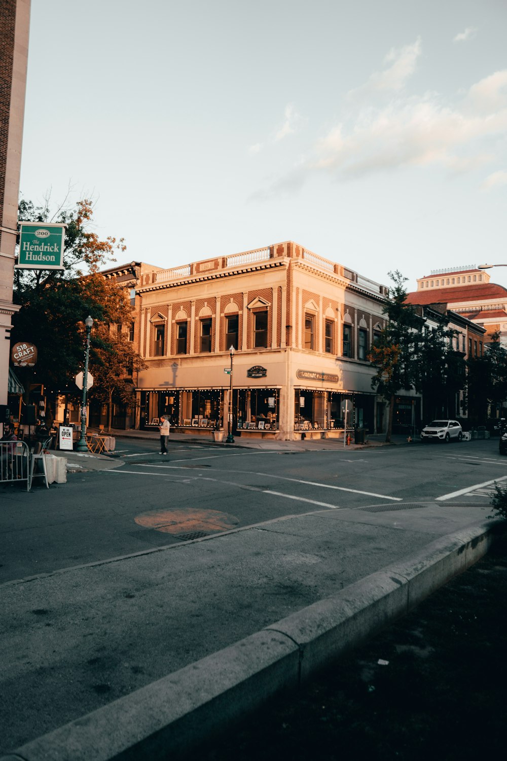 a street with a building on the side