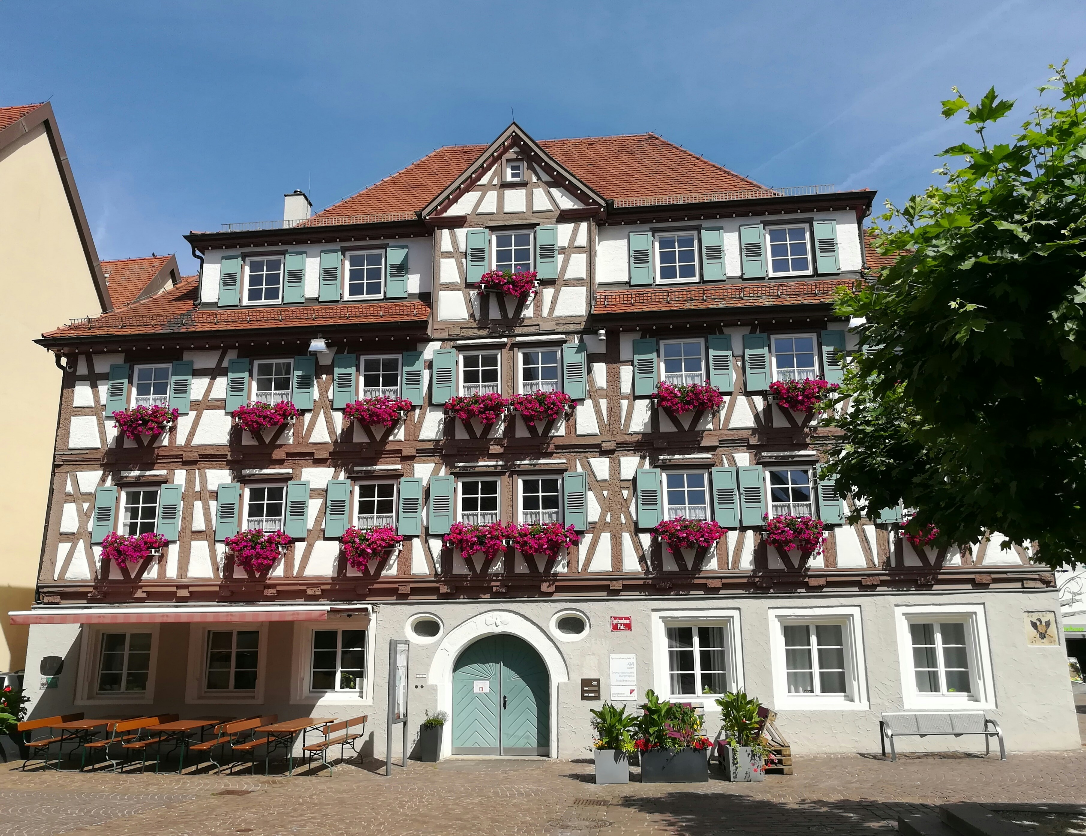 a large house with many windows