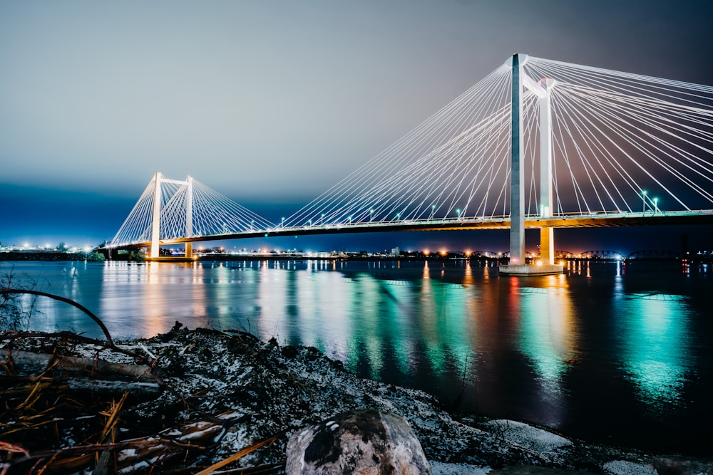 a bridge with lights at night