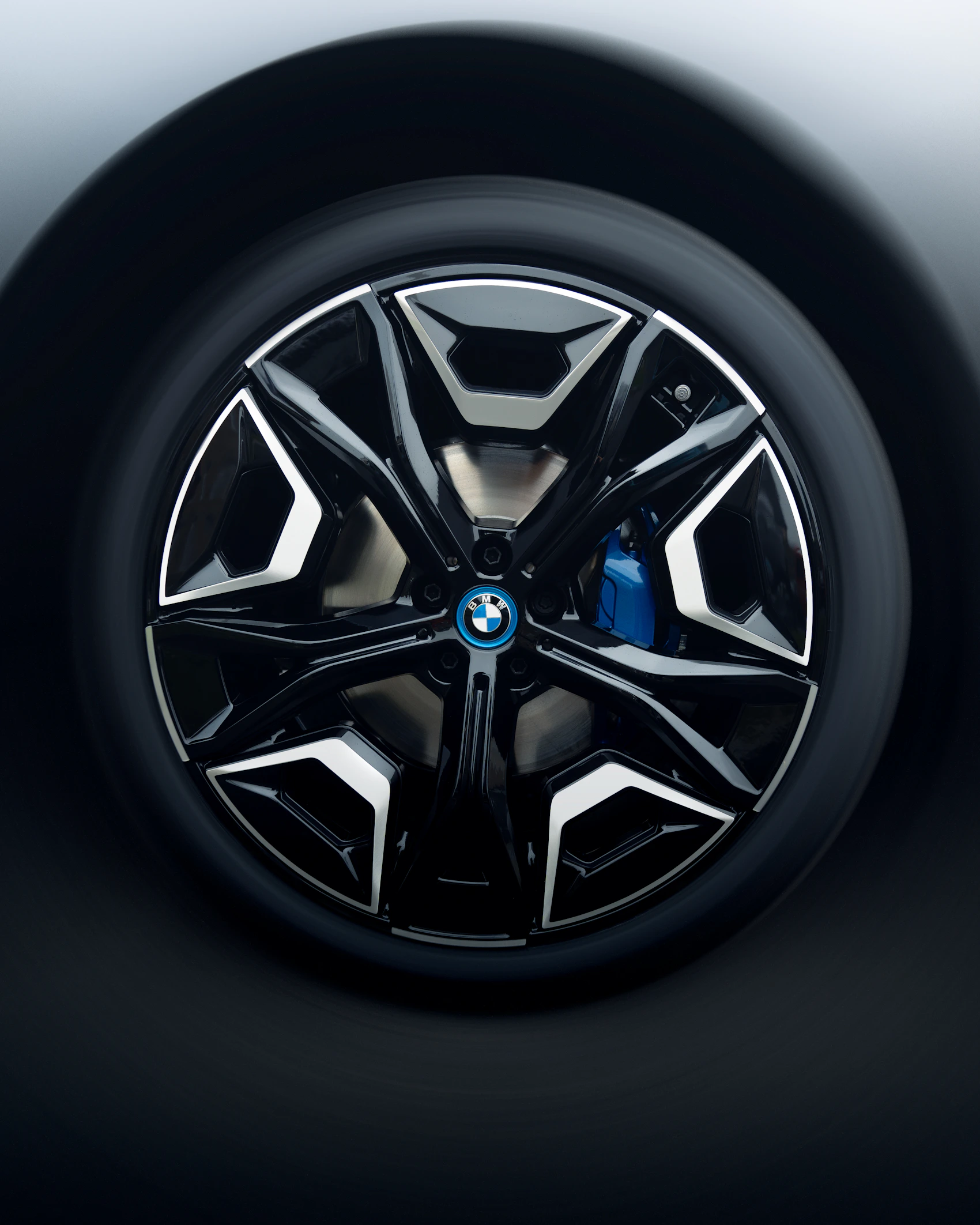 Close-up photograph of a BMW wheel and tyre