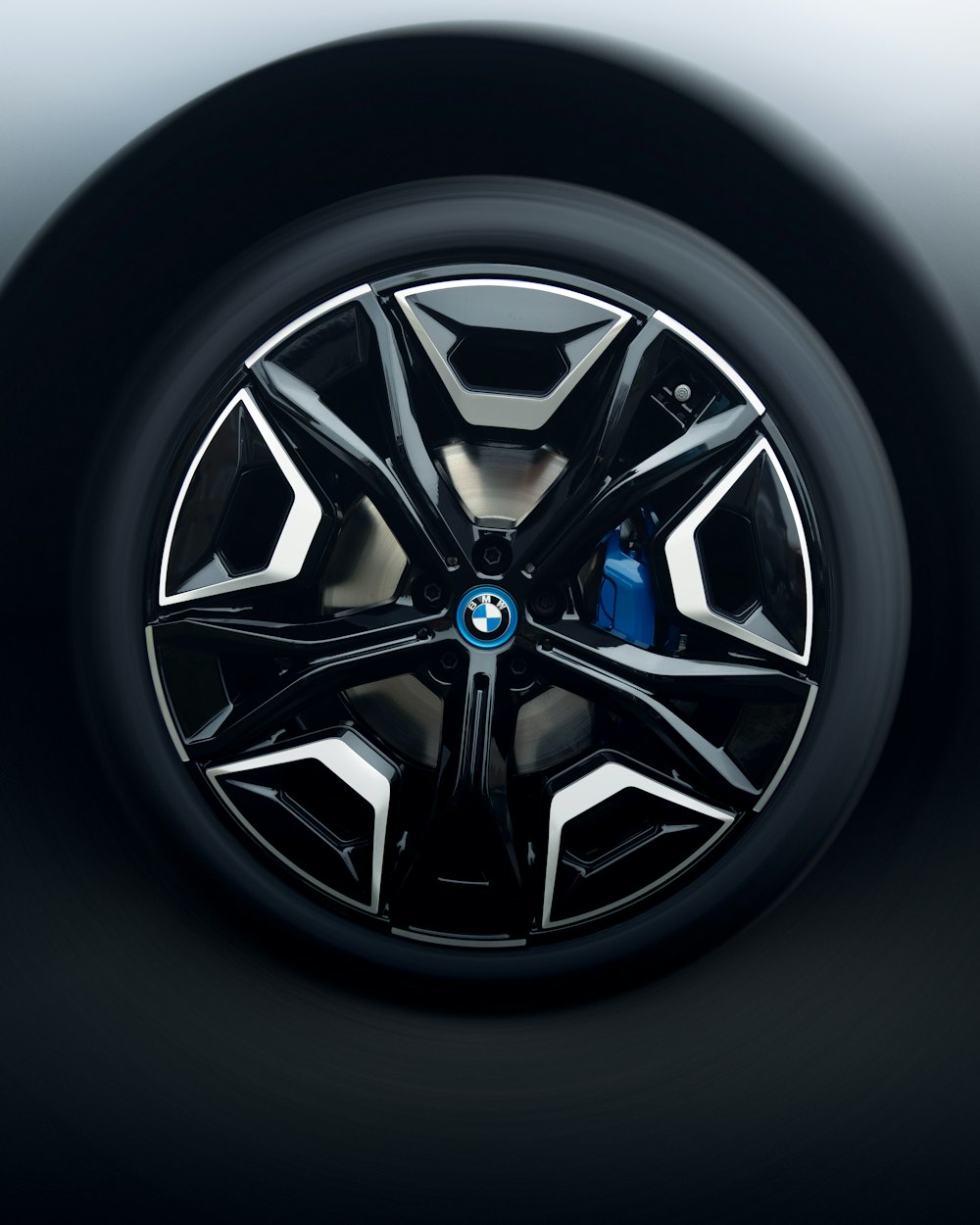 a close up of a car wheel