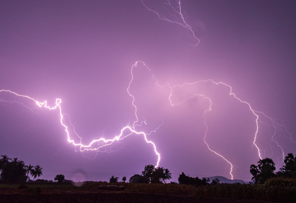 a group of lightning strikes