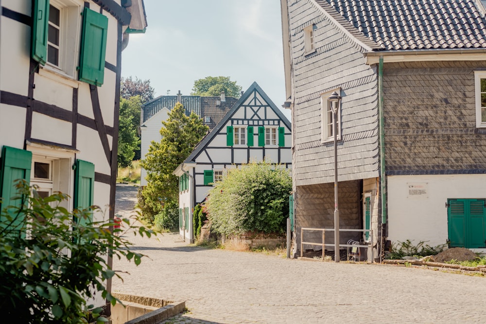 a street with buildings and trees