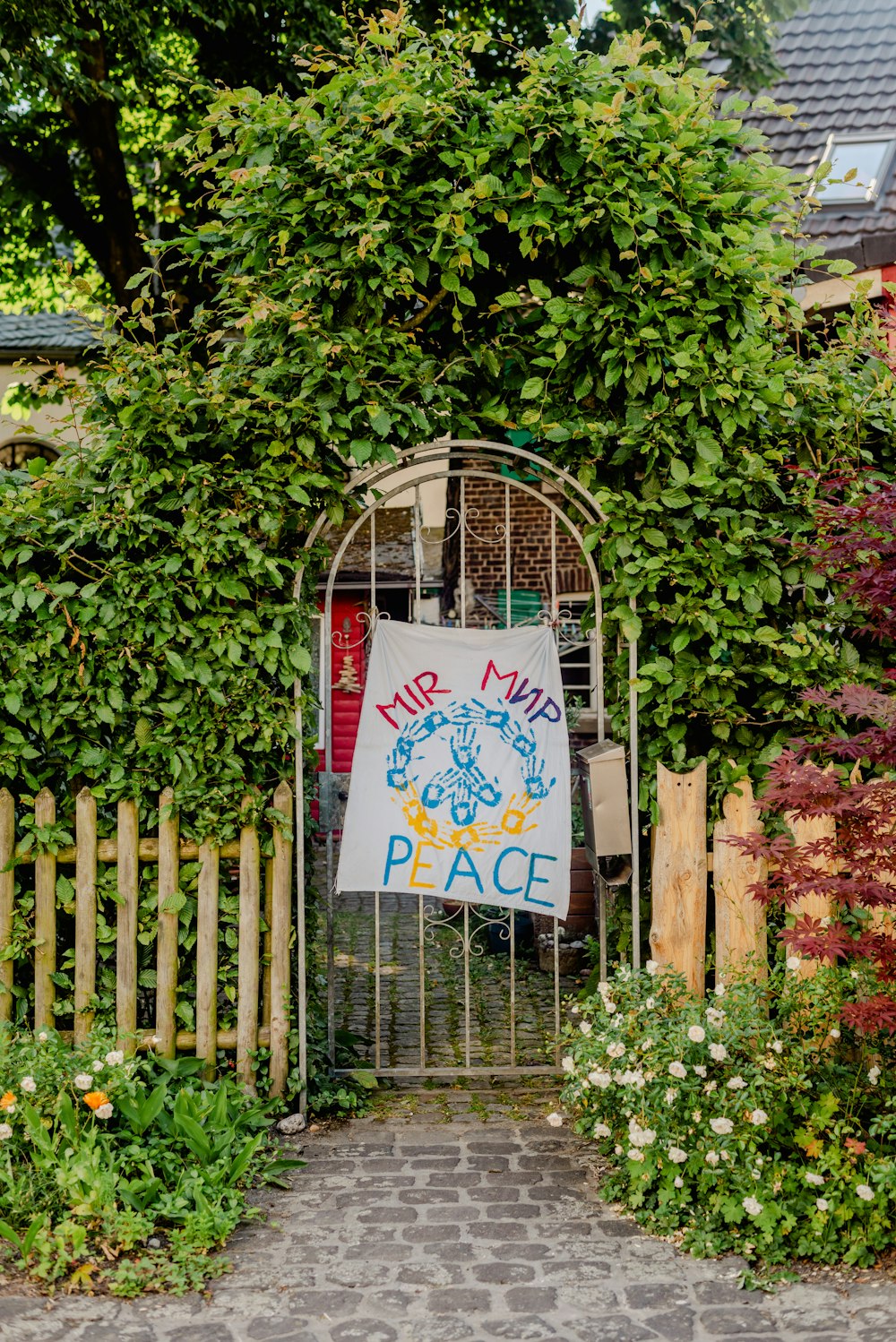 a gate with a sign on it