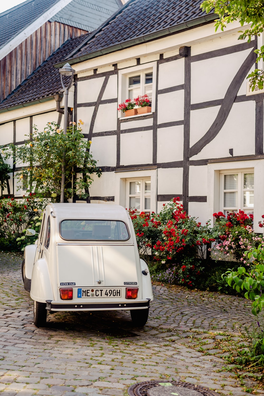 a car parked in front of a house