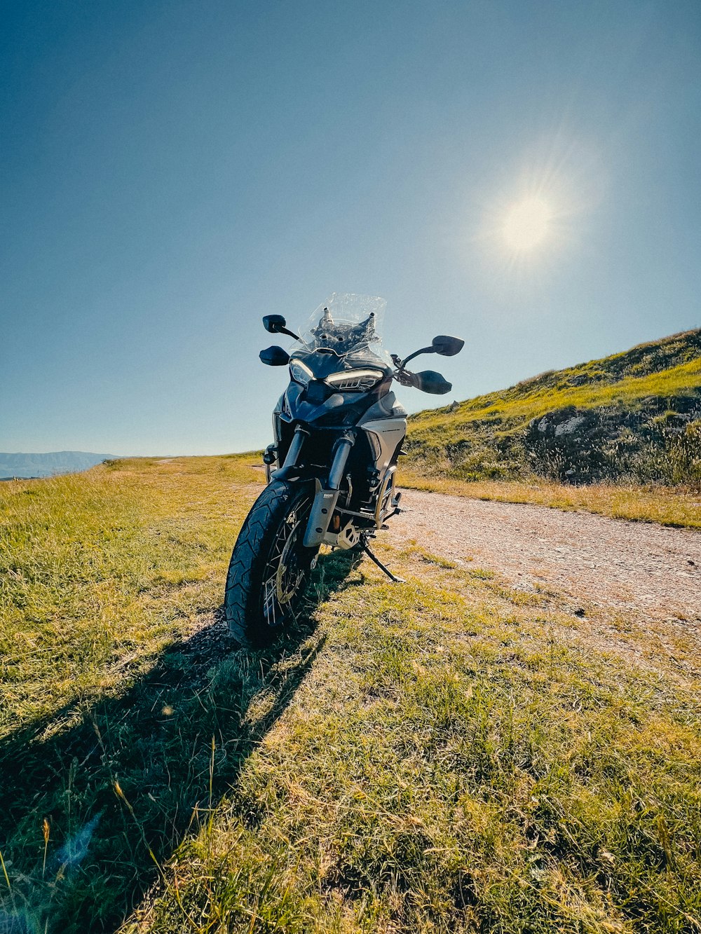 a motorcycle parked on a road