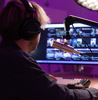 a man wearing a virtual reality headset and playing a keyboard