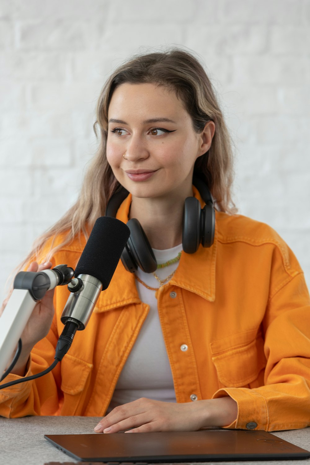 a woman wearing a headset