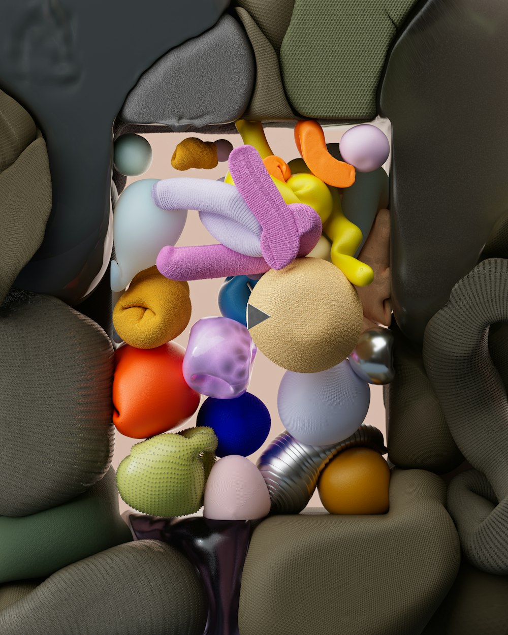 a group of colorful eggs in a car