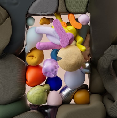 a group of colorful eggs in a car