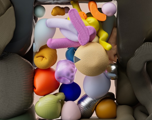 a group of colorful eggs in a car