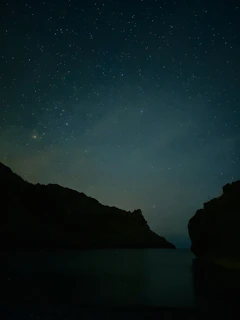 A serene image of a softly glowing starry sky over a calm landscape, evoking peace and spiritual connection.
