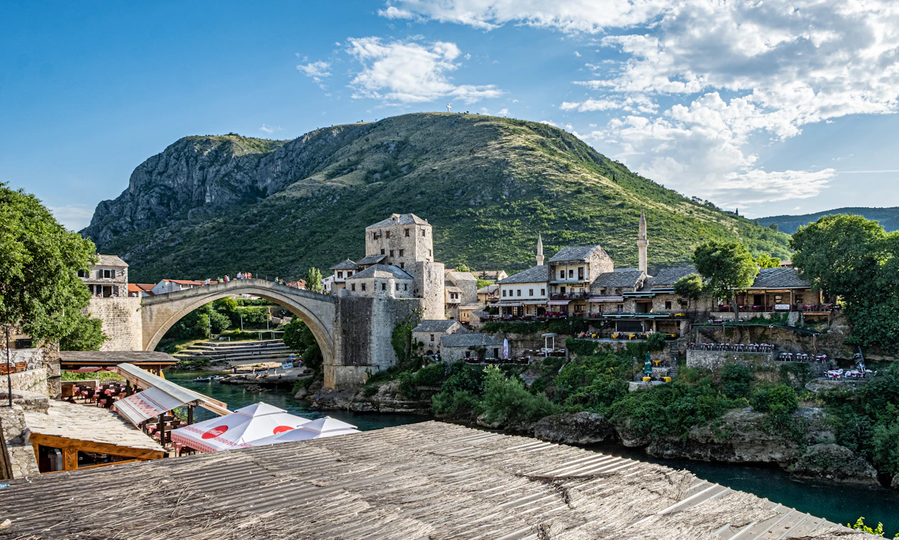 The iconic Stari Most bridge over the emerald Neretva River