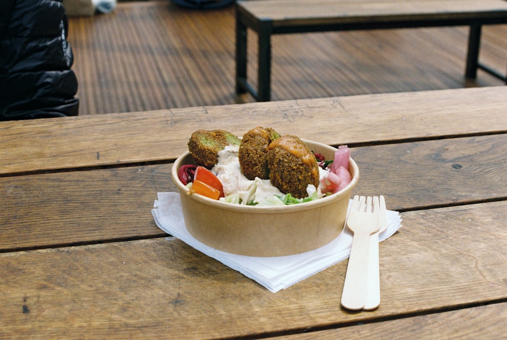 a bowl of food on a table