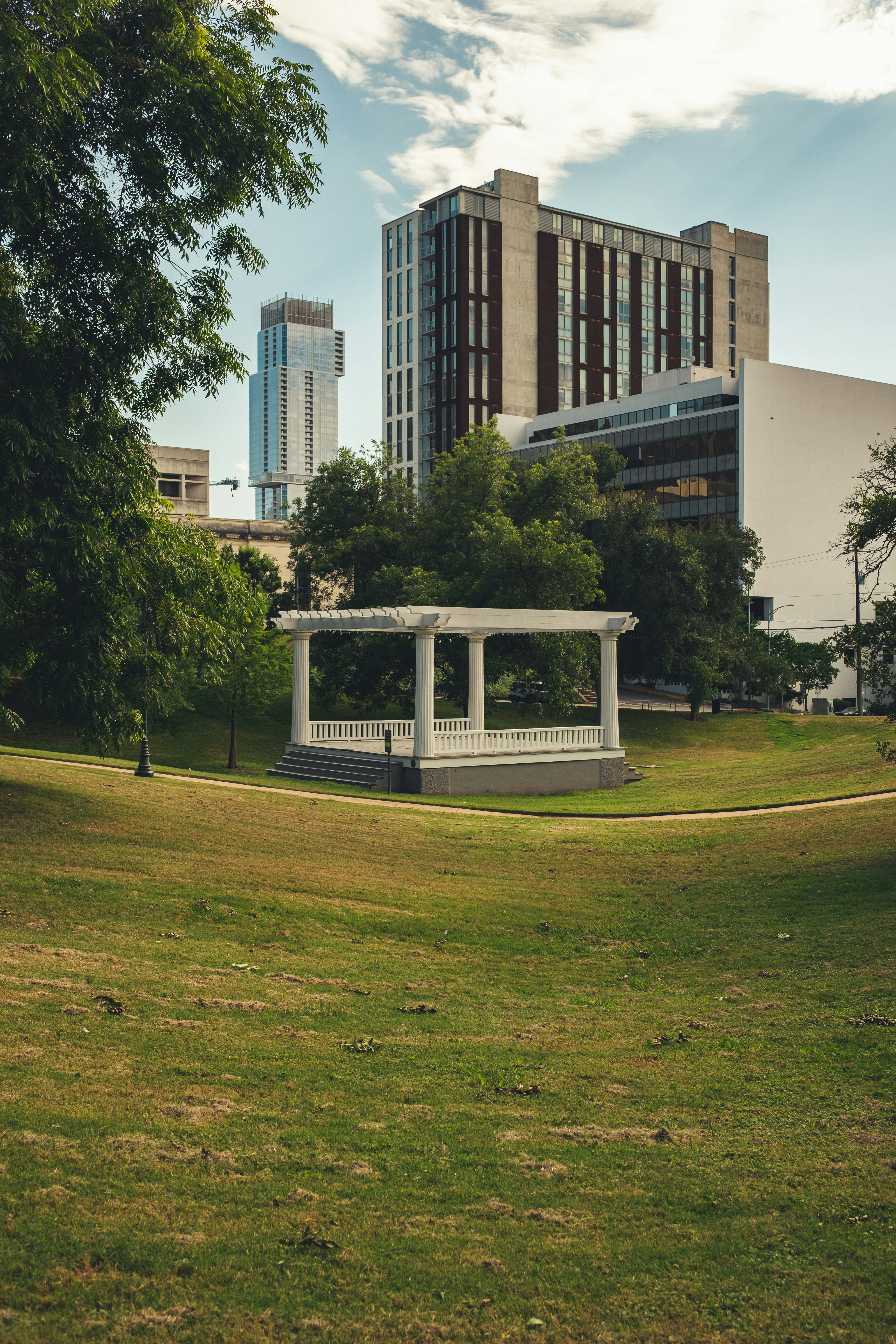 a park with a structure in the middle of it