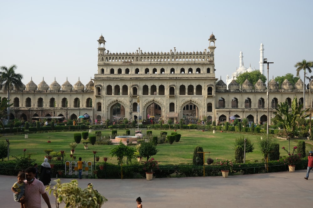 a large white building with a courtyard