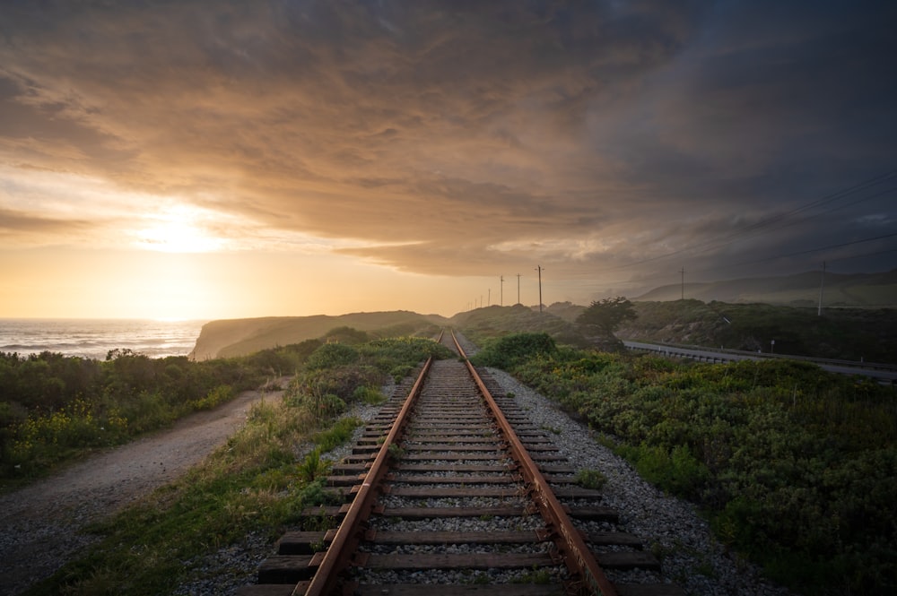 train tracks in a field