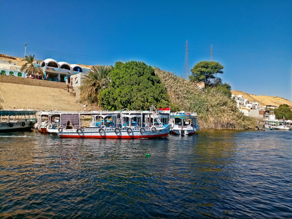 a group of boats on a river