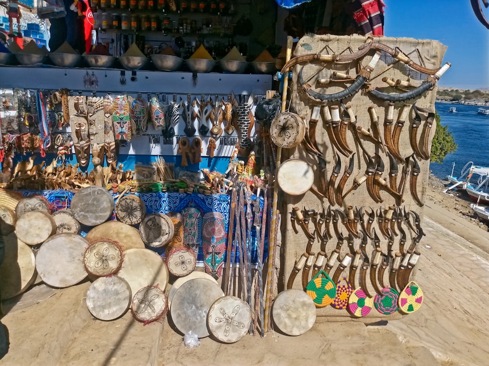 a display of a variety of wooden objects