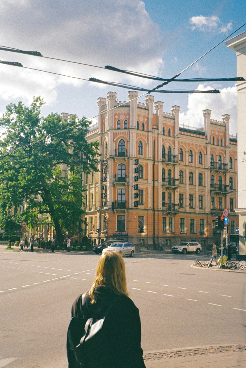 a woman walking on a street