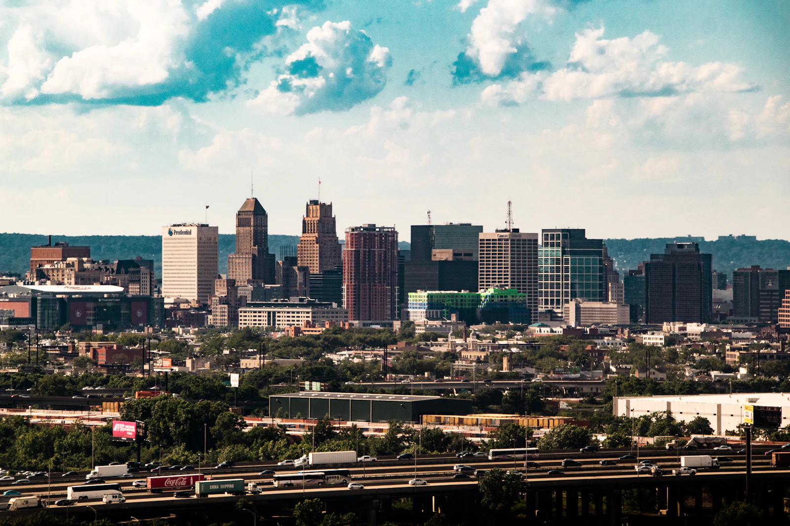 Newark New Jersey downtown skyline at dusk