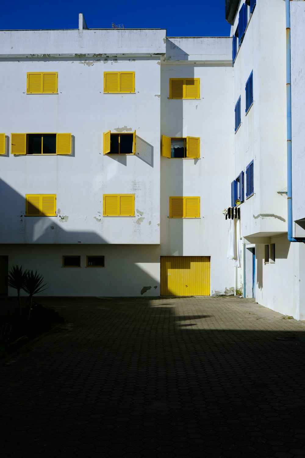 a building with yellow doors