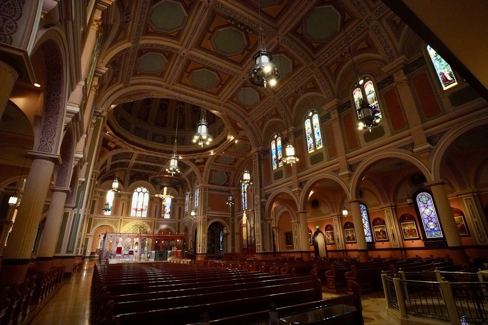 a large church with stained glass windows