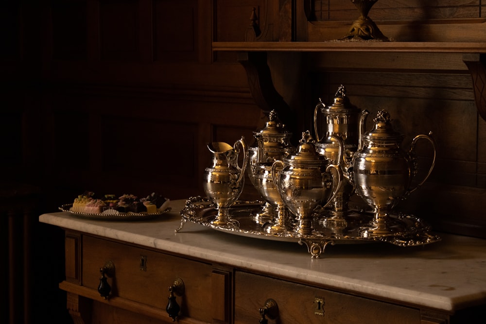 a group of glass jars on a counter