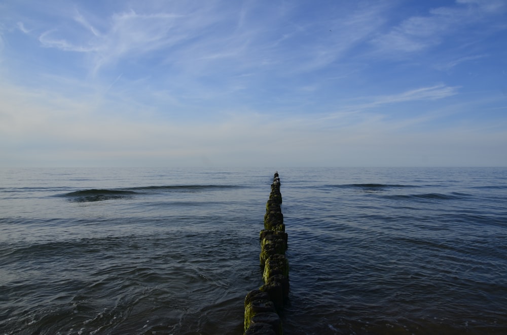 a person standing on a rock in the middle of the ocean