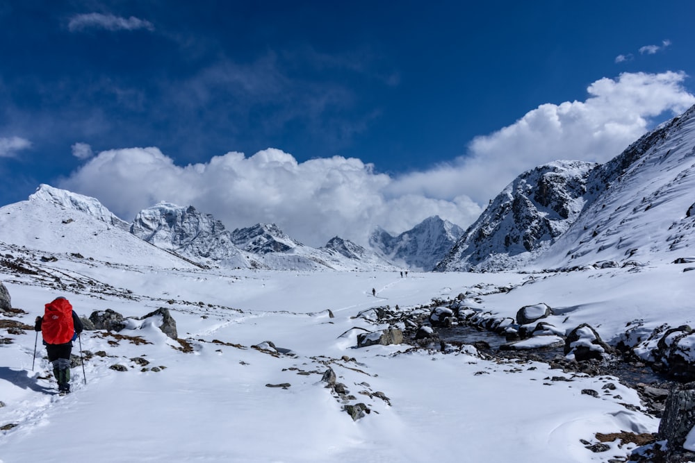 a person with skis on a snowy mountain