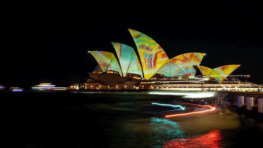 Sydney Opera House with colorful lights