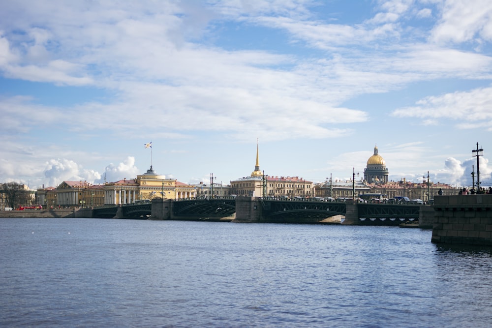 a body of water with buildings along it