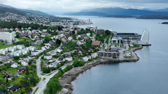 a city next to a body of water